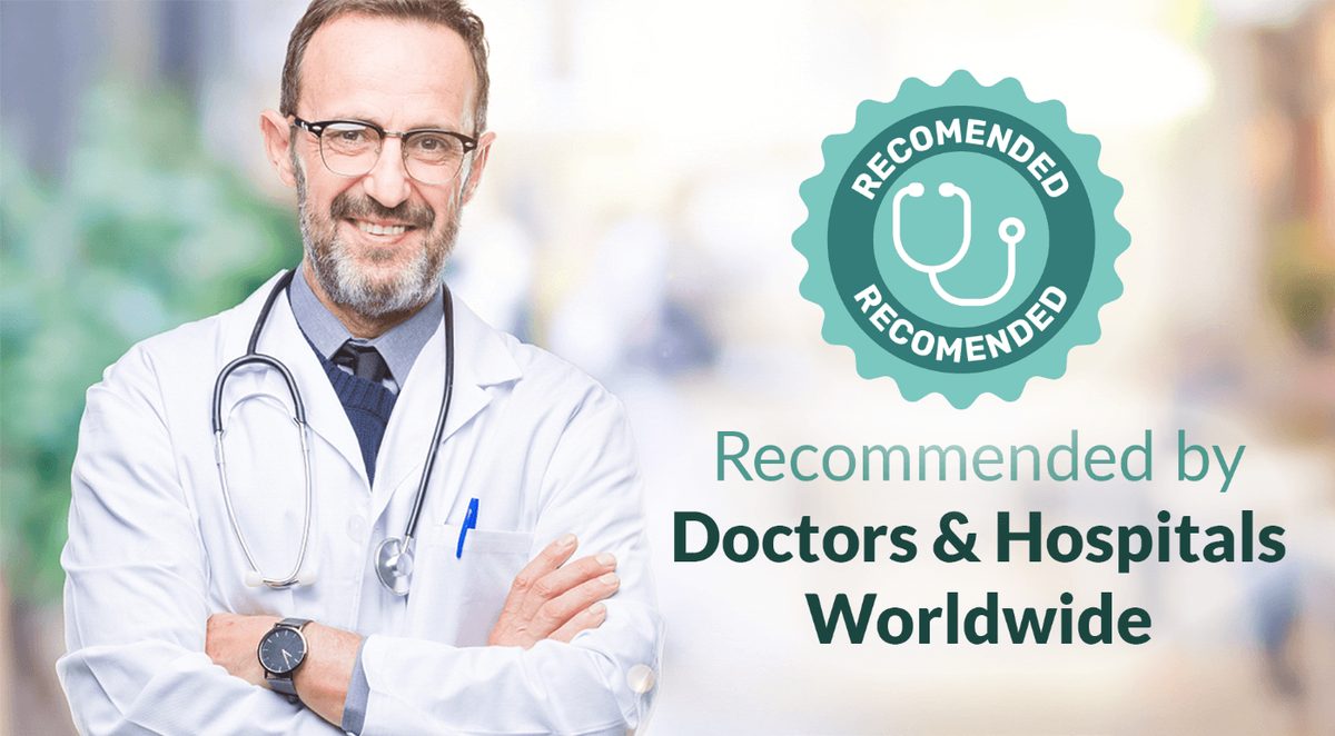 Doctor in a white coat with a recommended badge